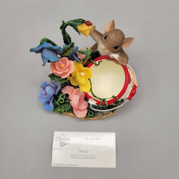 Charming Tails Hi Sweet Pea Figurine Fitz & Floyd Mouse & Flowers Collectible - Picture 3 of 8
